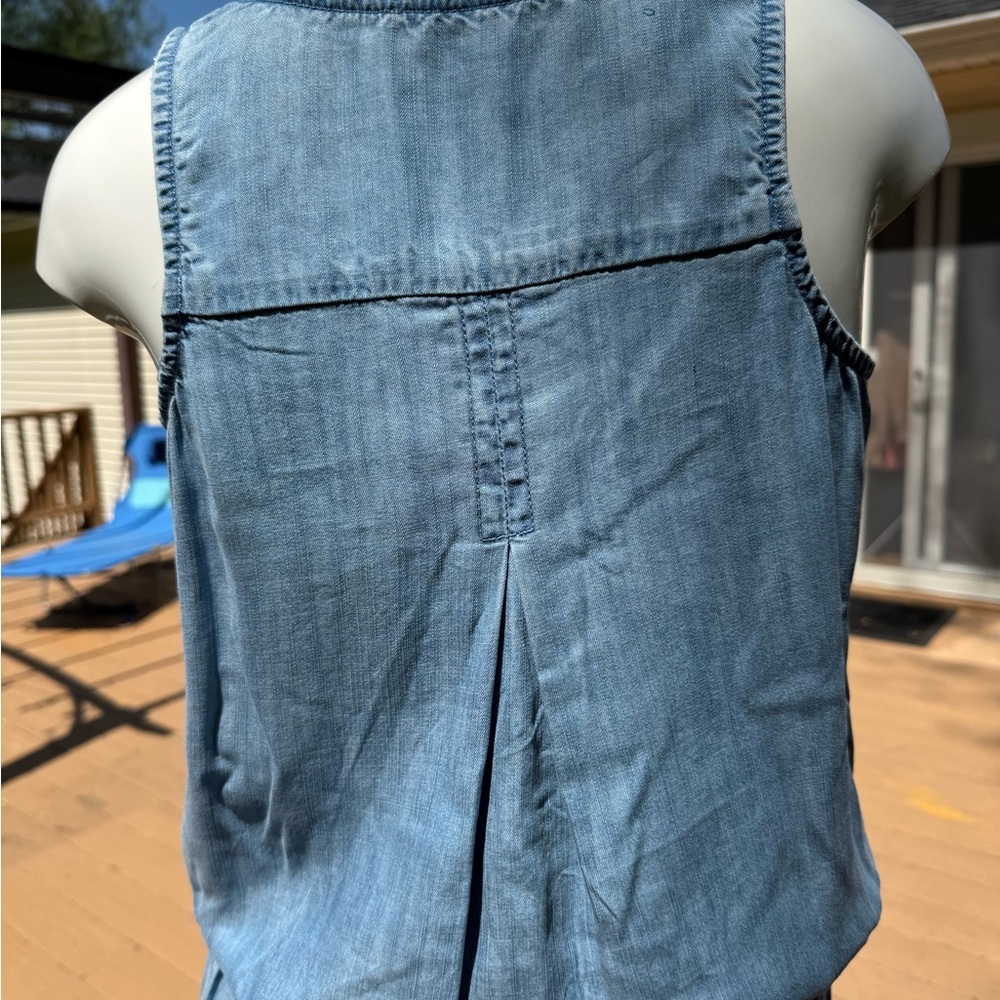Boston Proper Blue Chambray Jumpsuit Size XS button up front tie elastic waist - Picture 8 of 12